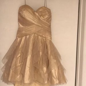 Champagne Strapless Satin Tulle Dress